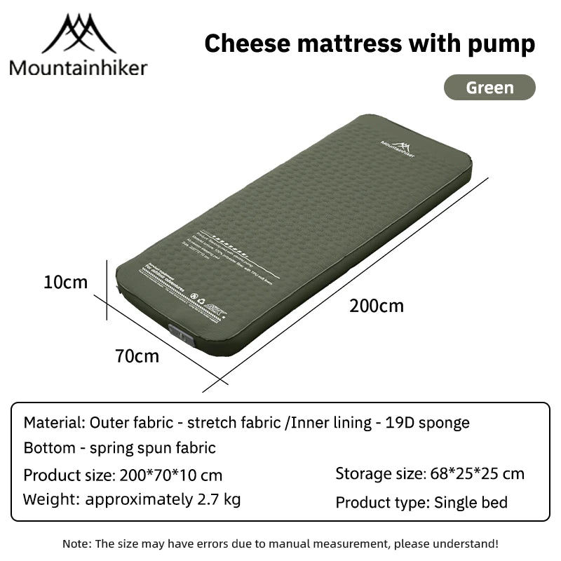MOUNTAINHIKER Outdoor Inflatable Cheese Mattress Garden Portable Special Sponge Edition 10CM Family Sleeping Pad Mat Furnitures