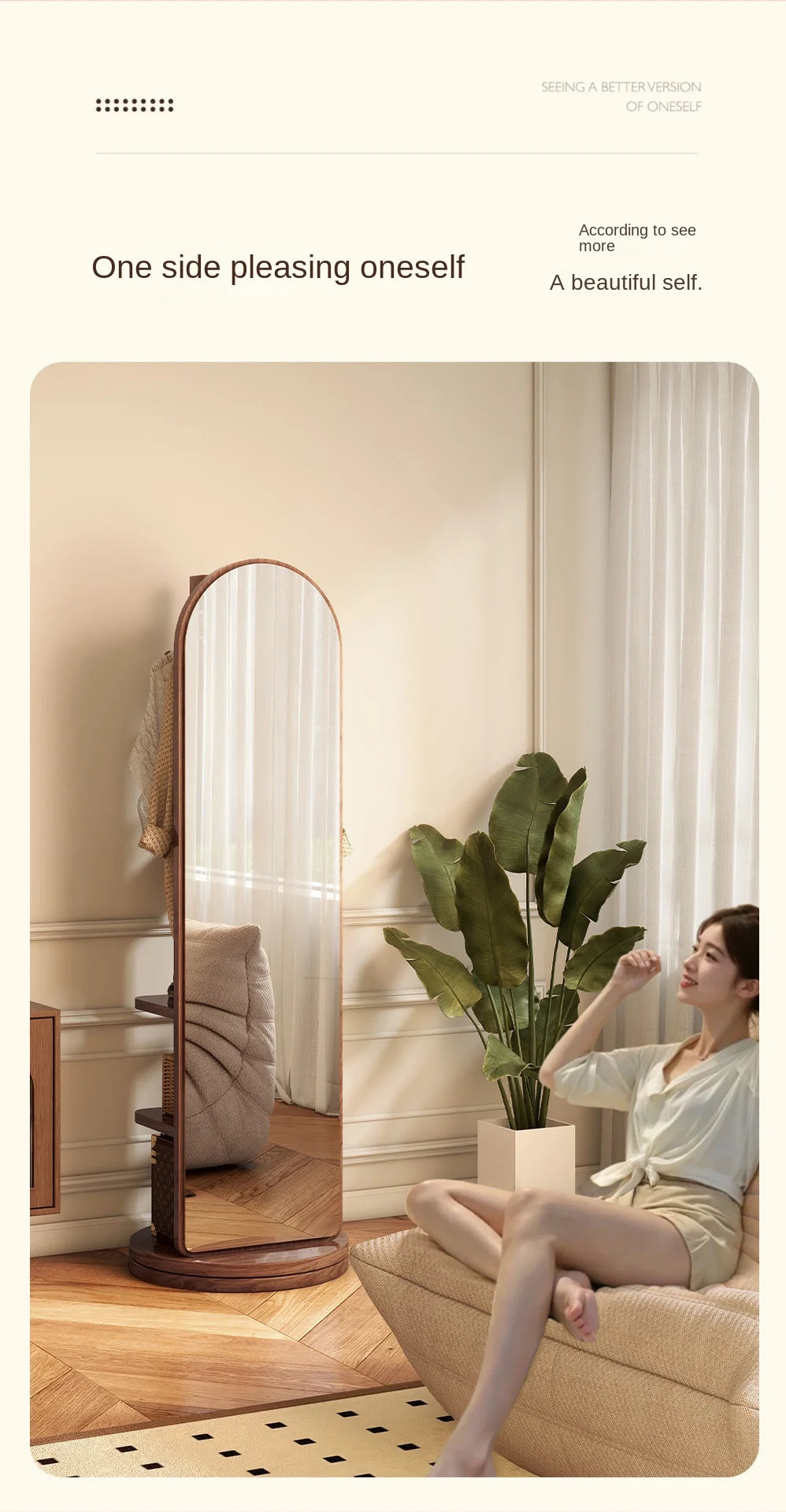 Full-Length Mirror with Coat Rack, Rotating Floor Mirror, Home Bedroom Dressing Mirror, Fitting Mirror, Multi-Function Mirror