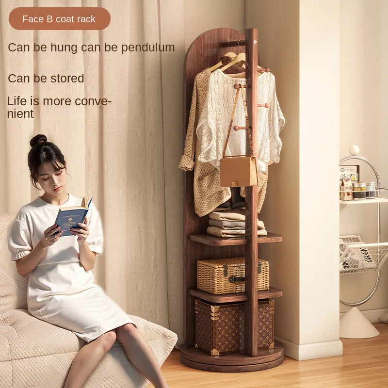 Full-Length Mirror with Coat Rack, Rotating Floor Mirror, Home Bedroom Dressing Mirror, Fitting Mirror, Multi-Function Mirror