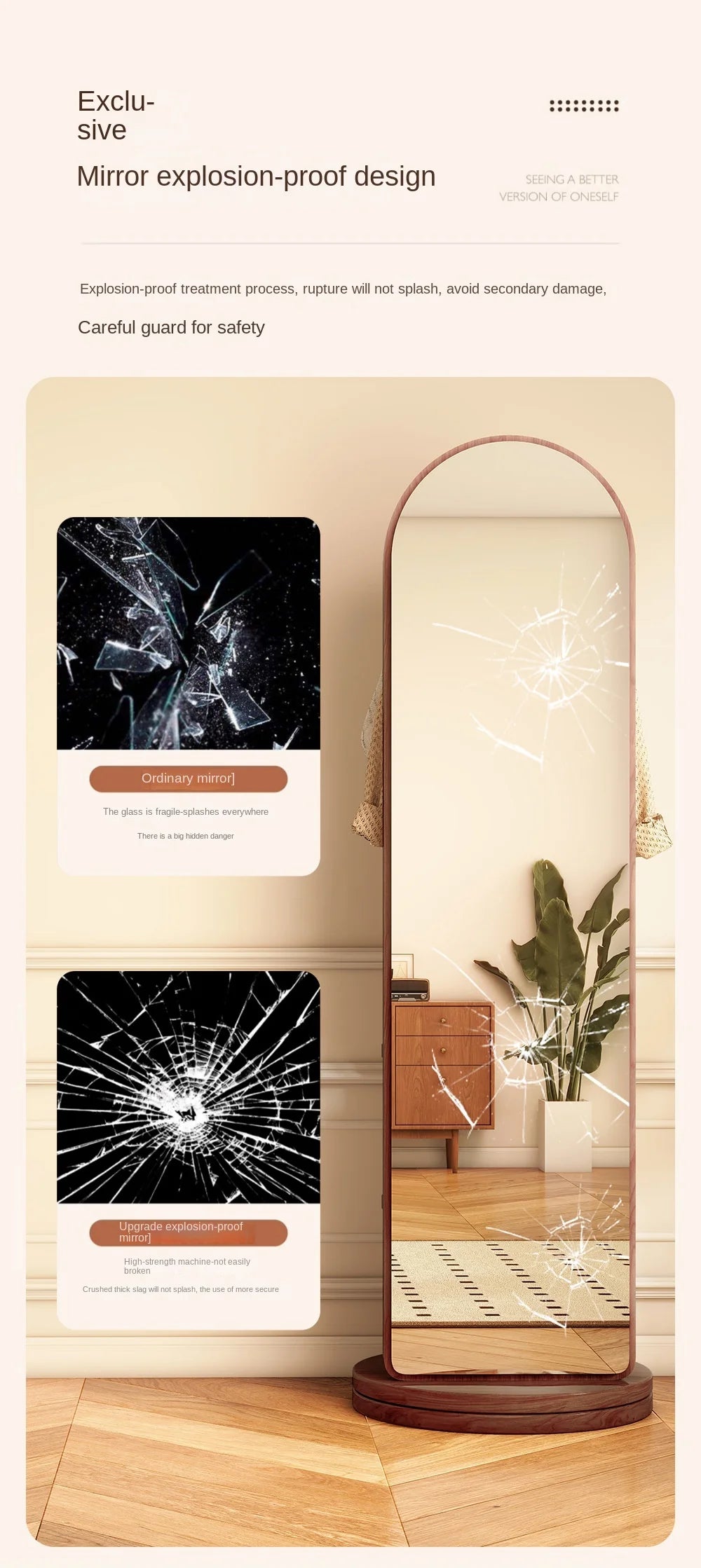 Full-Length Mirror with Coat Rack, Rotating Floor Mirror, Home Bedroom Dressing Mirror, Fitting Mirror, Multi-Function Mirror