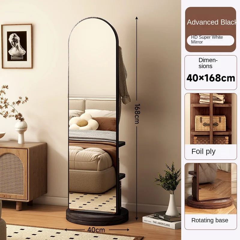 Full-Length Mirror with Coat Rack, Rotating Floor Mirror, Home Bedroom Dressing Mirror, Fitting Mirror, Multi-Function Mirror