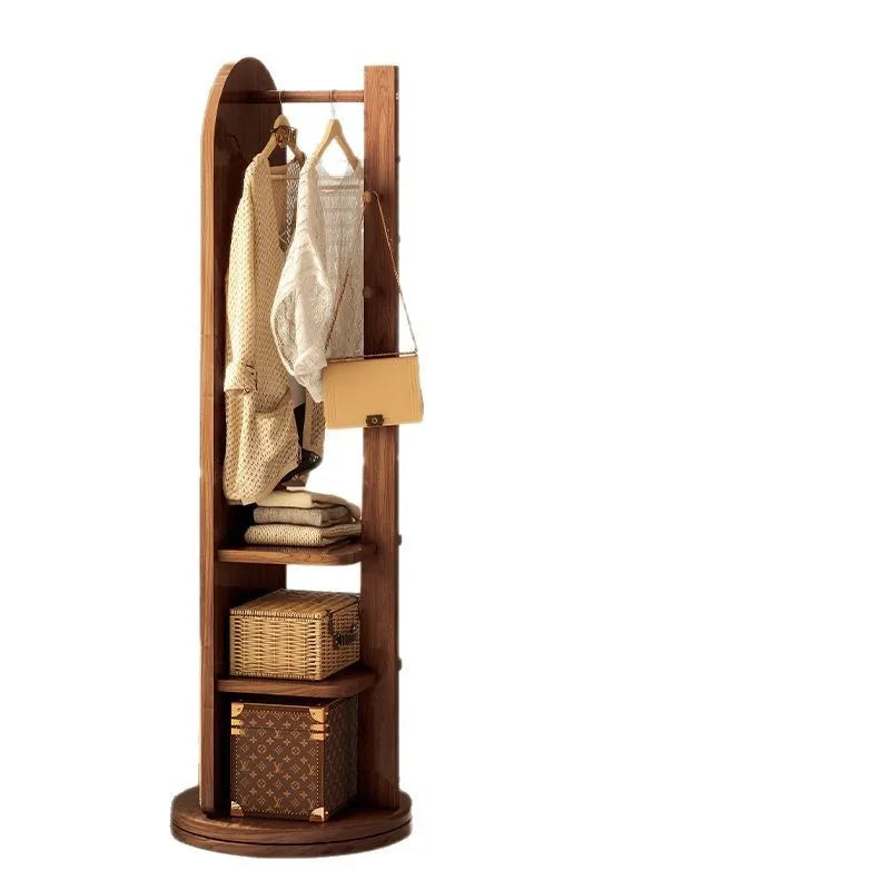 Full-Length Mirror with Coat Rack, Rotating Floor Mirror, Home Bedroom Dressing Mirror, Fitting Mirror, Multi-Function Mirror