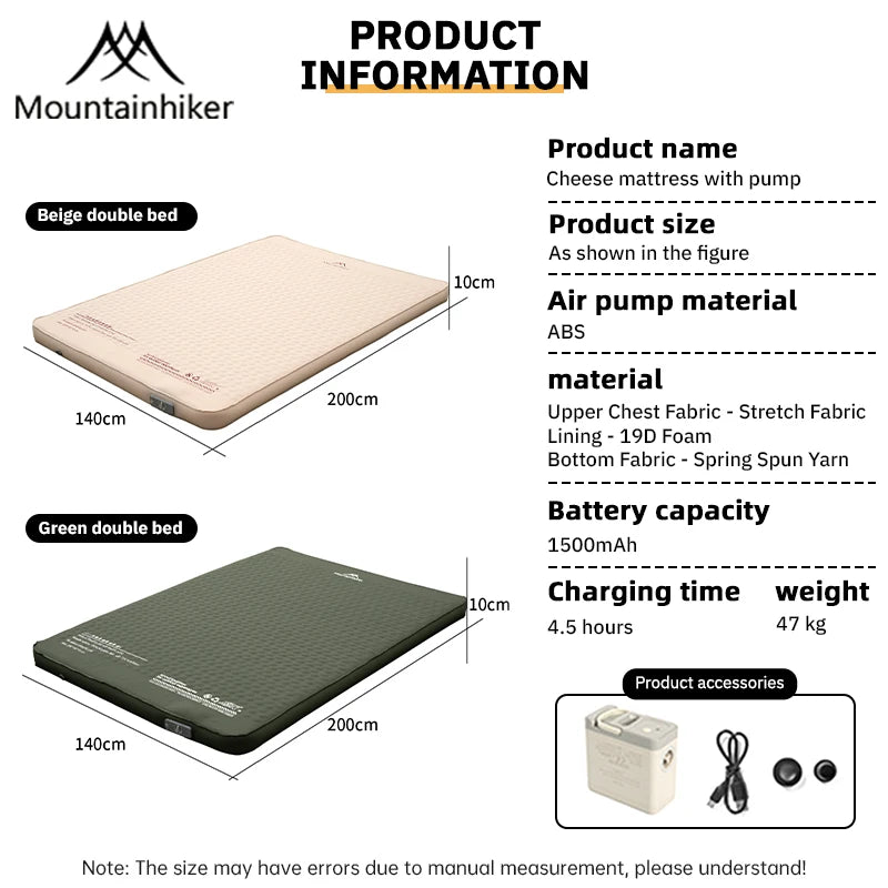 MOUNTAINHIKER Outdoor Inflatable Cheese Mattress Garden Portable Special Sponge Edition 10CM Family Sleeping Pad Mat Furnitures