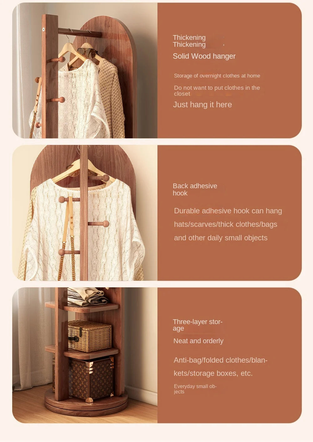 Full-Length Mirror with Coat Rack, Rotating Floor Mirror, Home Bedroom Dressing Mirror, Fitting Mirror, Multi-Function Mirror