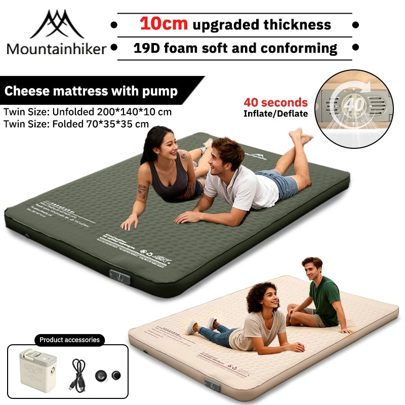 MOUNTAINHIKER Outdoor Inflatable Cheese Mattress Garden Portable Special Sponge Edition 10CM Family Sleeping Pad Mat Furnitures