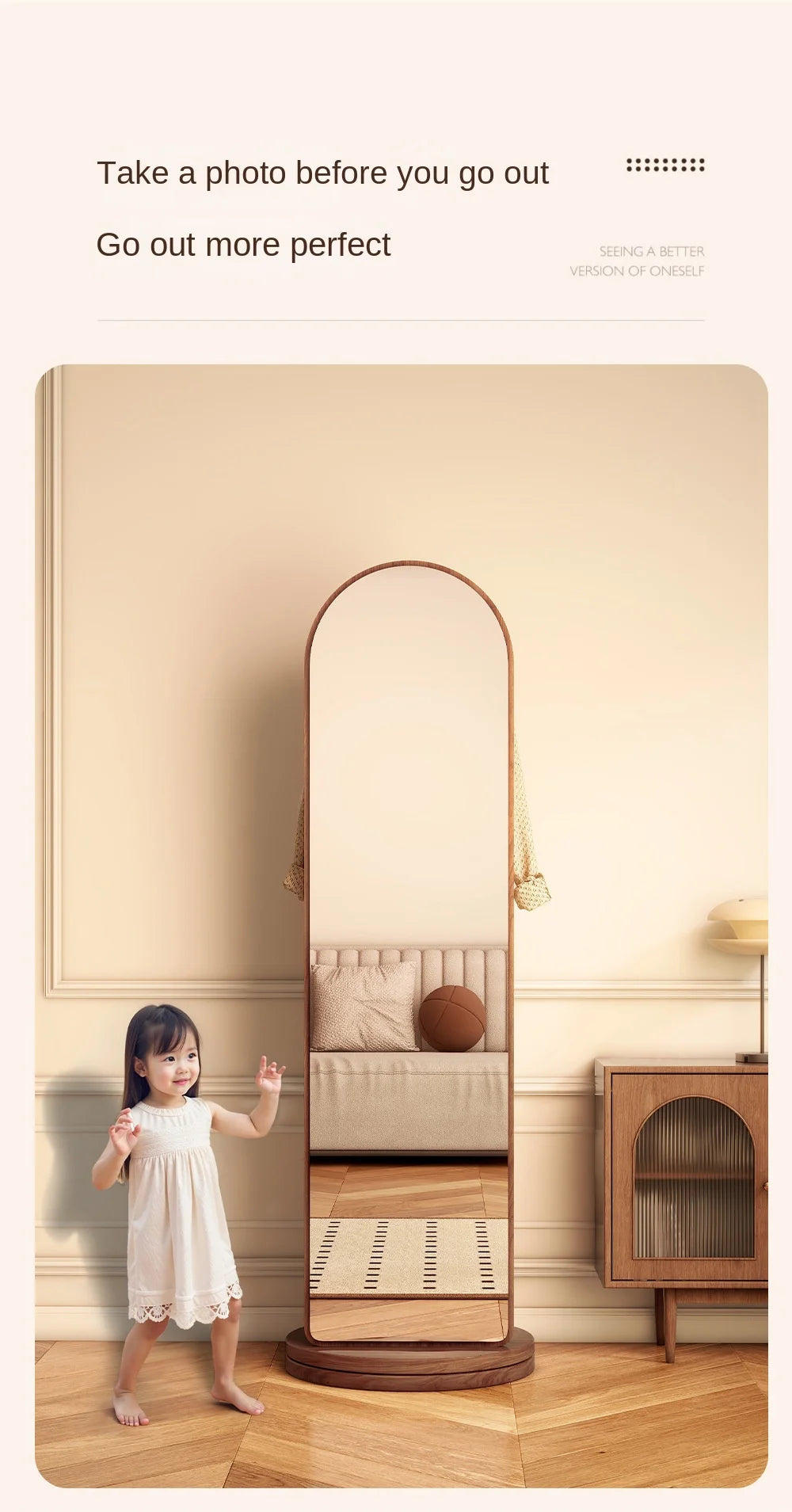Full-Length Mirror with Coat Rack, Rotating Floor Mirror, Home Bedroom Dressing Mirror, Fitting Mirror, Multi-Function Mirror